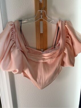 LPA Blush Pink Puff-Sleeve Corset Crop Top